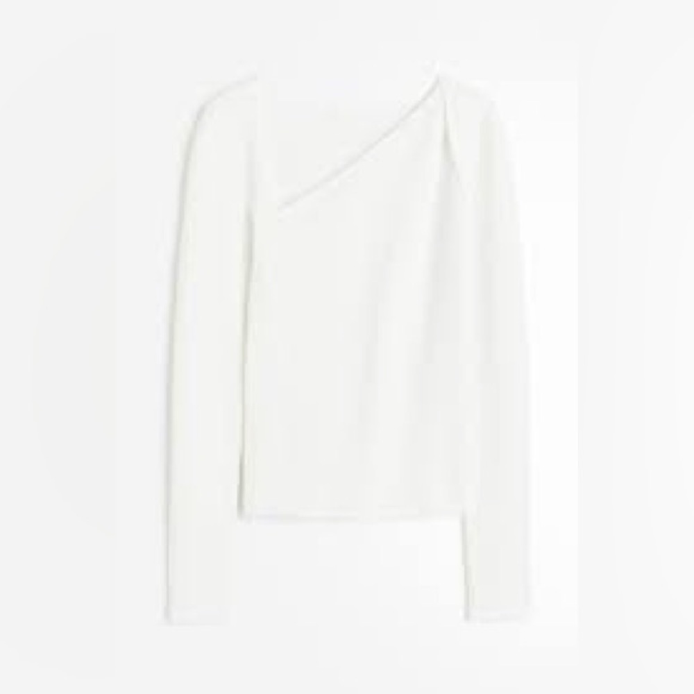 57. H&M Women’s White Ribbed Long Sleeve Top Size Small